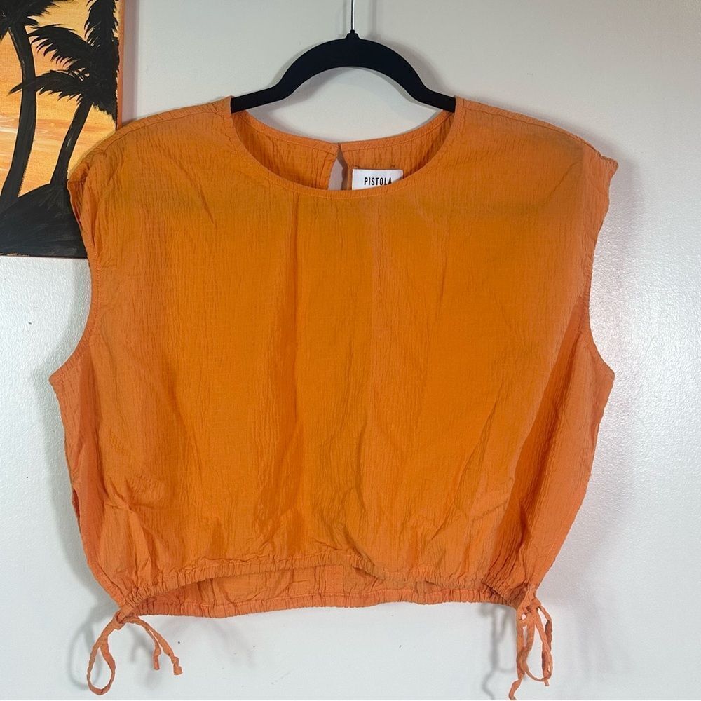 Pistola Orange Sleeveless Muscle Tee with Tie Front